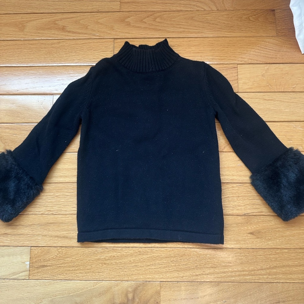 Janie and Jack Kids Black Turtleneck Sweater with Faux Fur Cuffs
